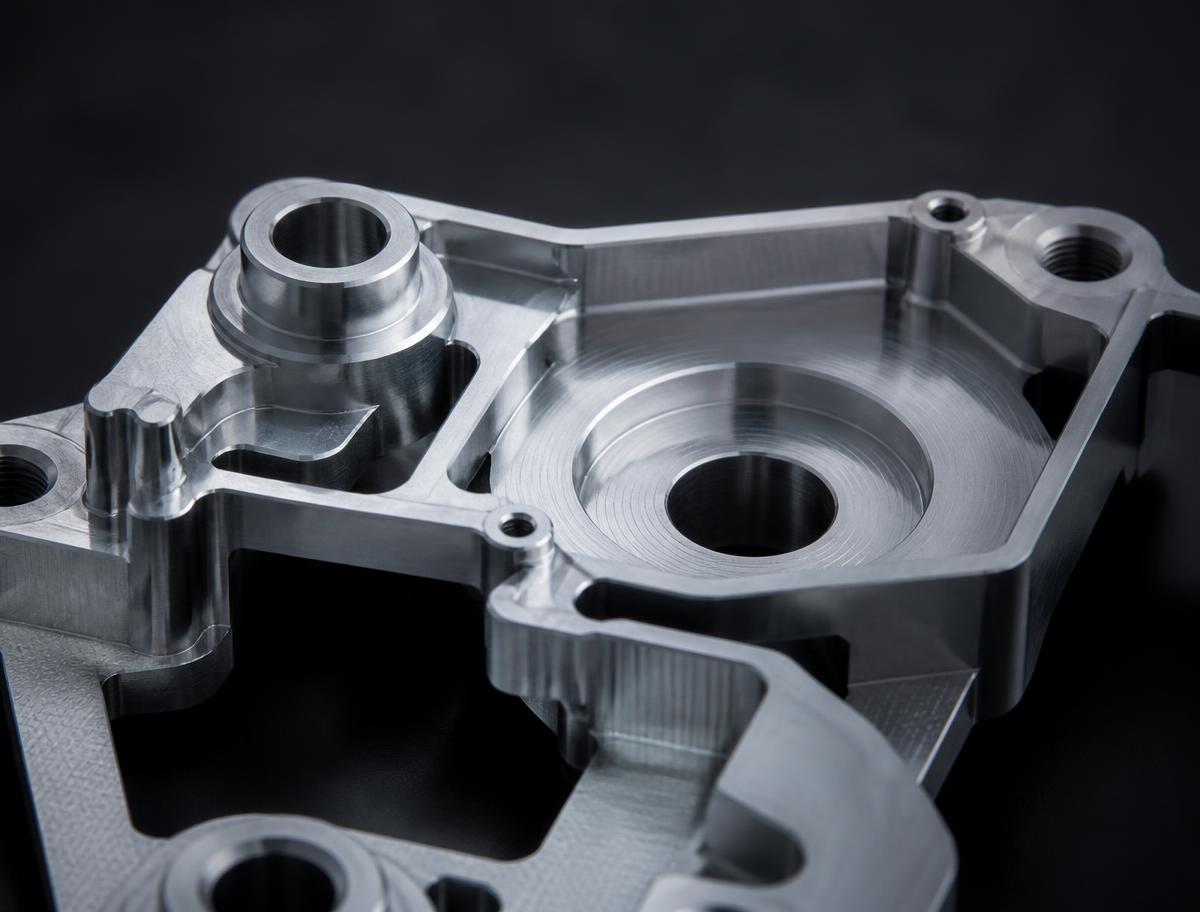 Detailaufnahme einer mechanisch bearbeiteten Aluminiumkomponente
